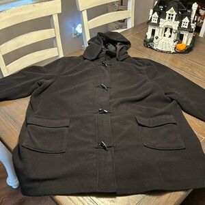 Denim and Company fleece hooded toggle coat. Size 3X. Black